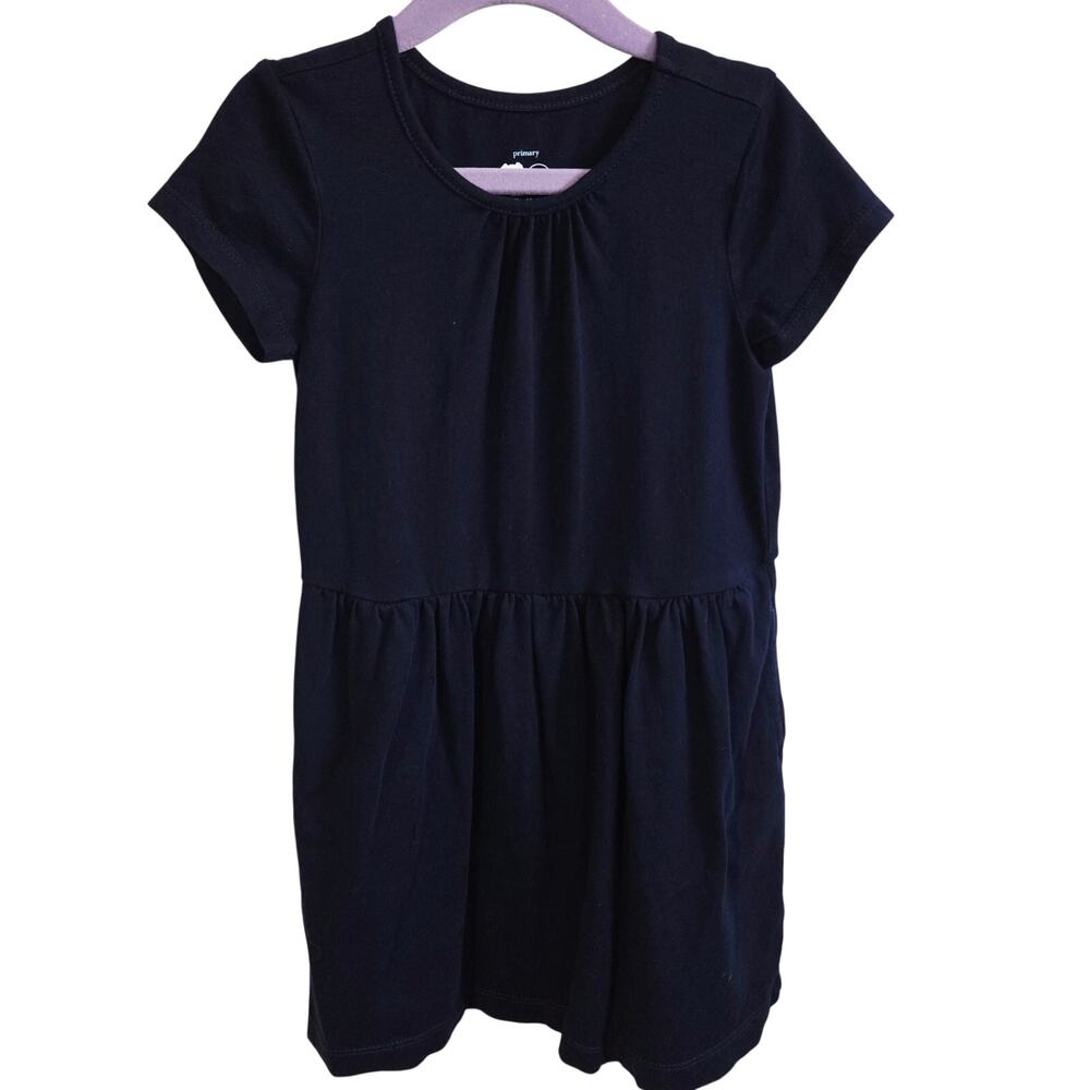 Primary Short Sleeve Tiered Dress Navy Blue 100% Cotton Coastal Casual Size 4-5